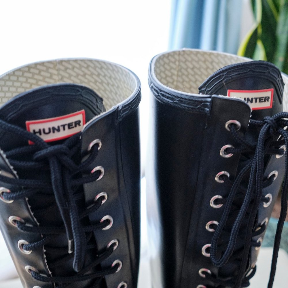 HUNTER Watling Black Lace-Up Rain Boots 6 - Picture 3 of 15